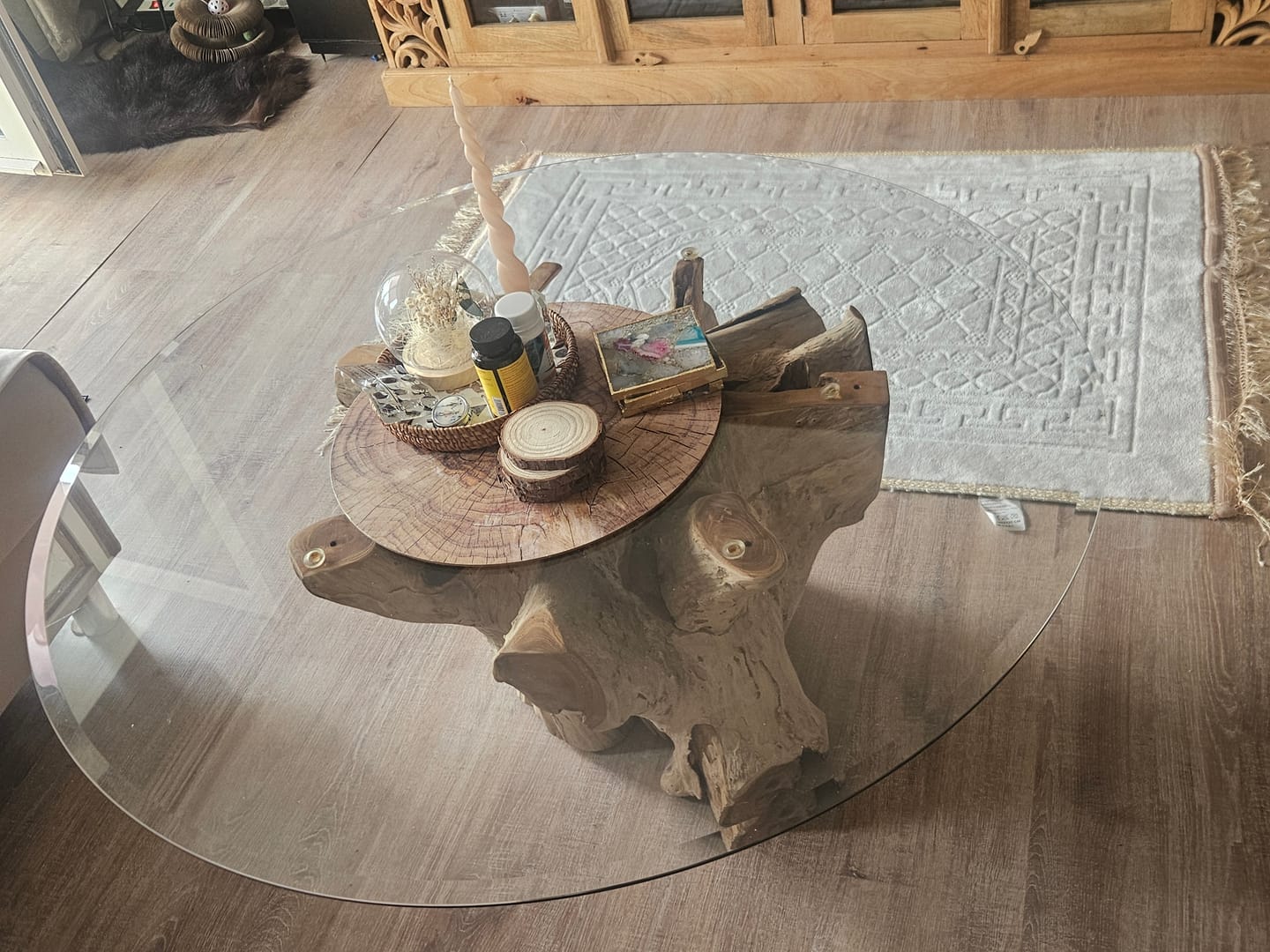 Customer photo review of Glasplatte Tisch Sicherheitsglas für Esstisch, Gartentisch, Weinfass - Rund