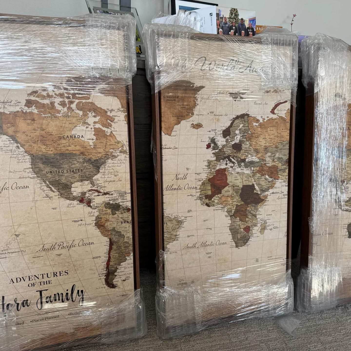 Customer photo review of Custom Push Pin World Map Wall Canvas Print