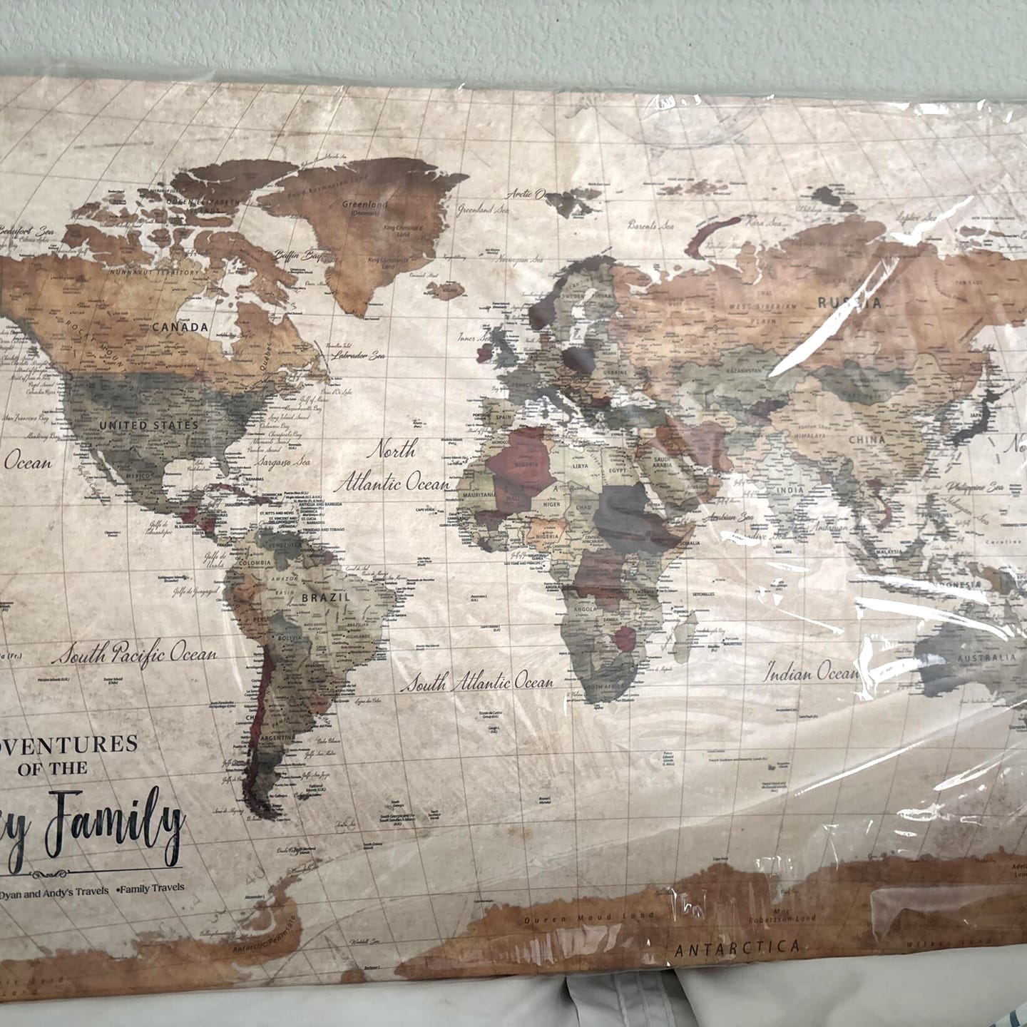 Customer photo review of Custom Push Pin World Map Wall Canvas Print