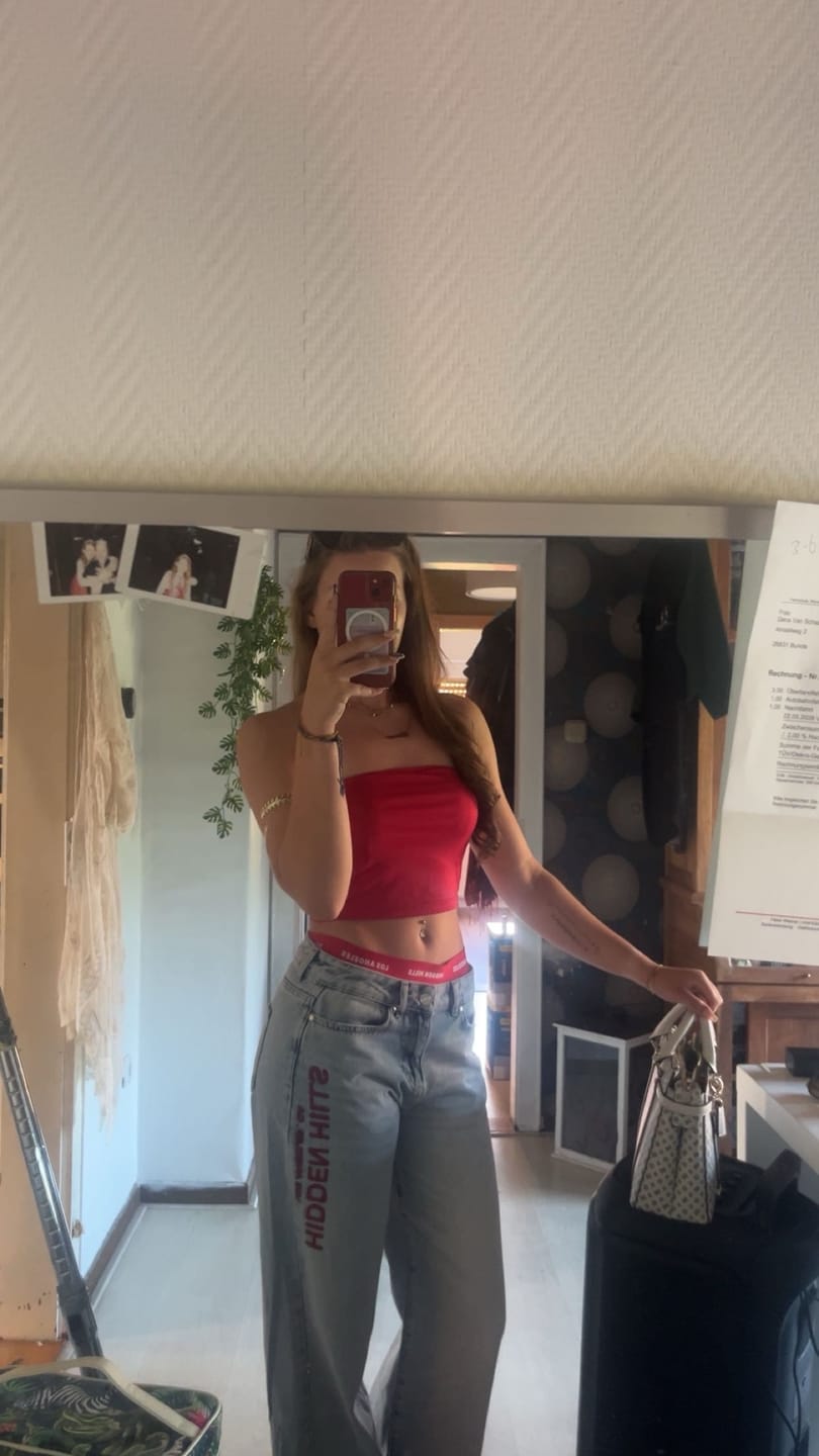 Customer photo review of RED EMBROIDERED LOGO JEANS
