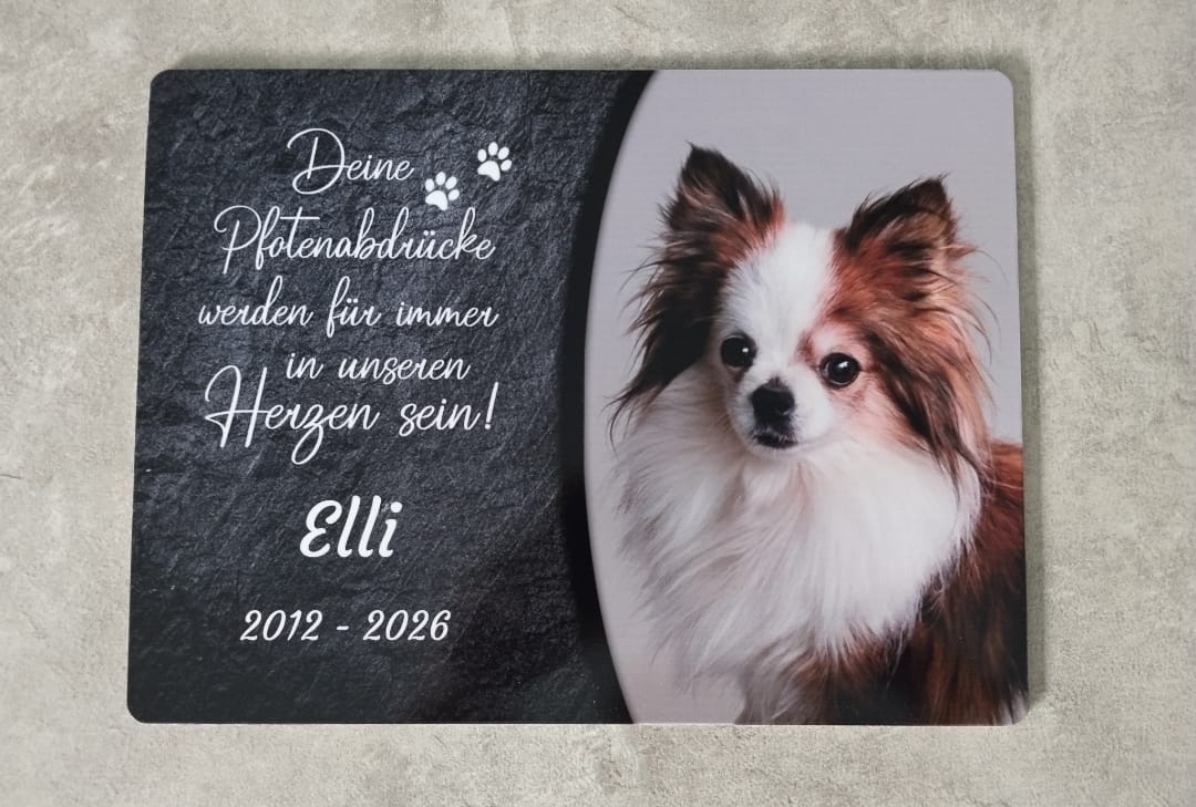 Customer photo review of Hunde Gedenktafel mit Foto & Spruch (UV- &  Wetterfest)