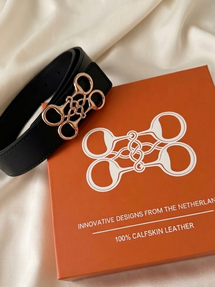 Customer photo review of GINNY LEATHER BIT BELT | BLACK - ROSE GOLD