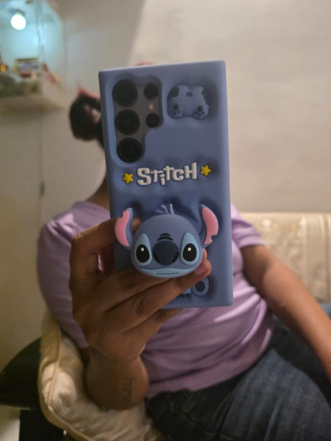 Customer photo review of 3D Stitch iPhone Samsung Attached Phone Holder Stand Rubber Silicone Case