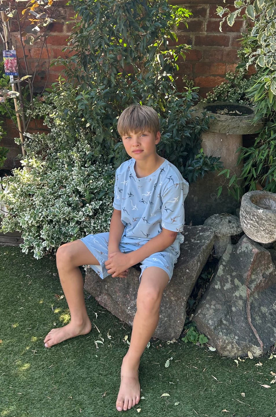 Customer photo review of Shark Swim on Blue Cotton Jersey Fabric