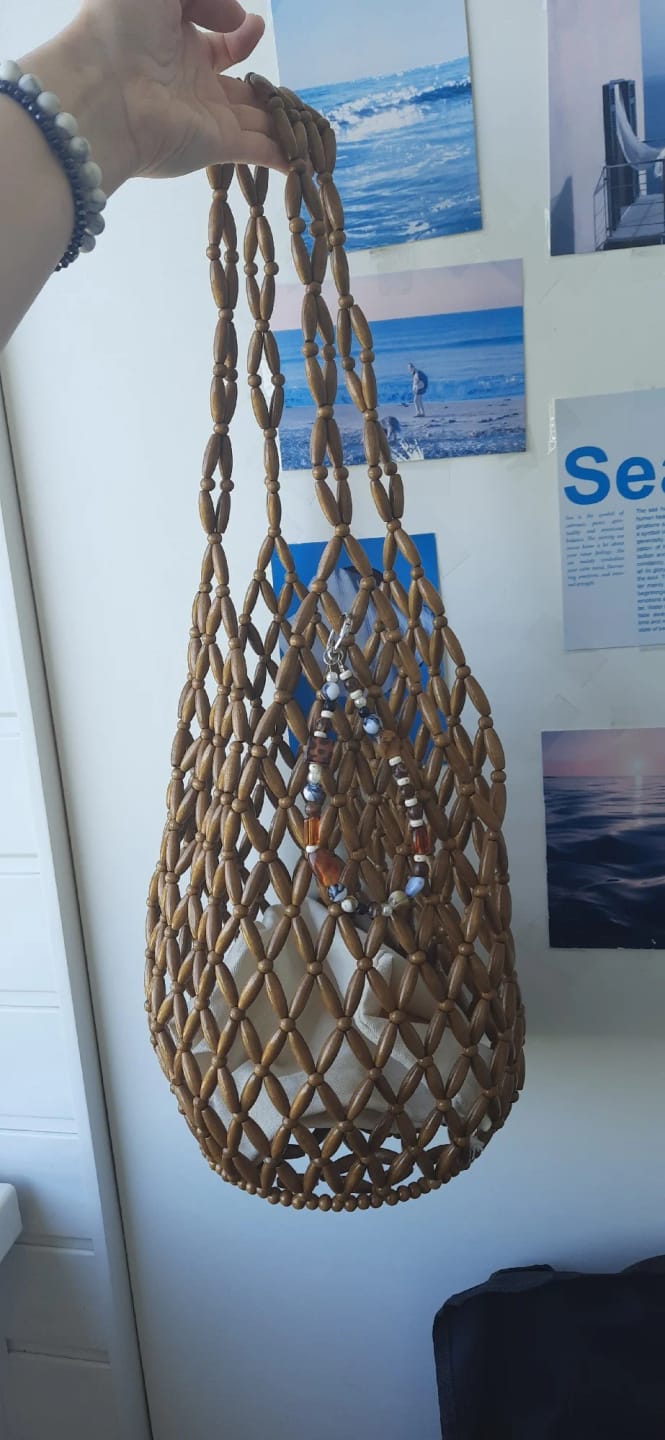 Customer photo review of Margot Woven Beaded Tote Bag