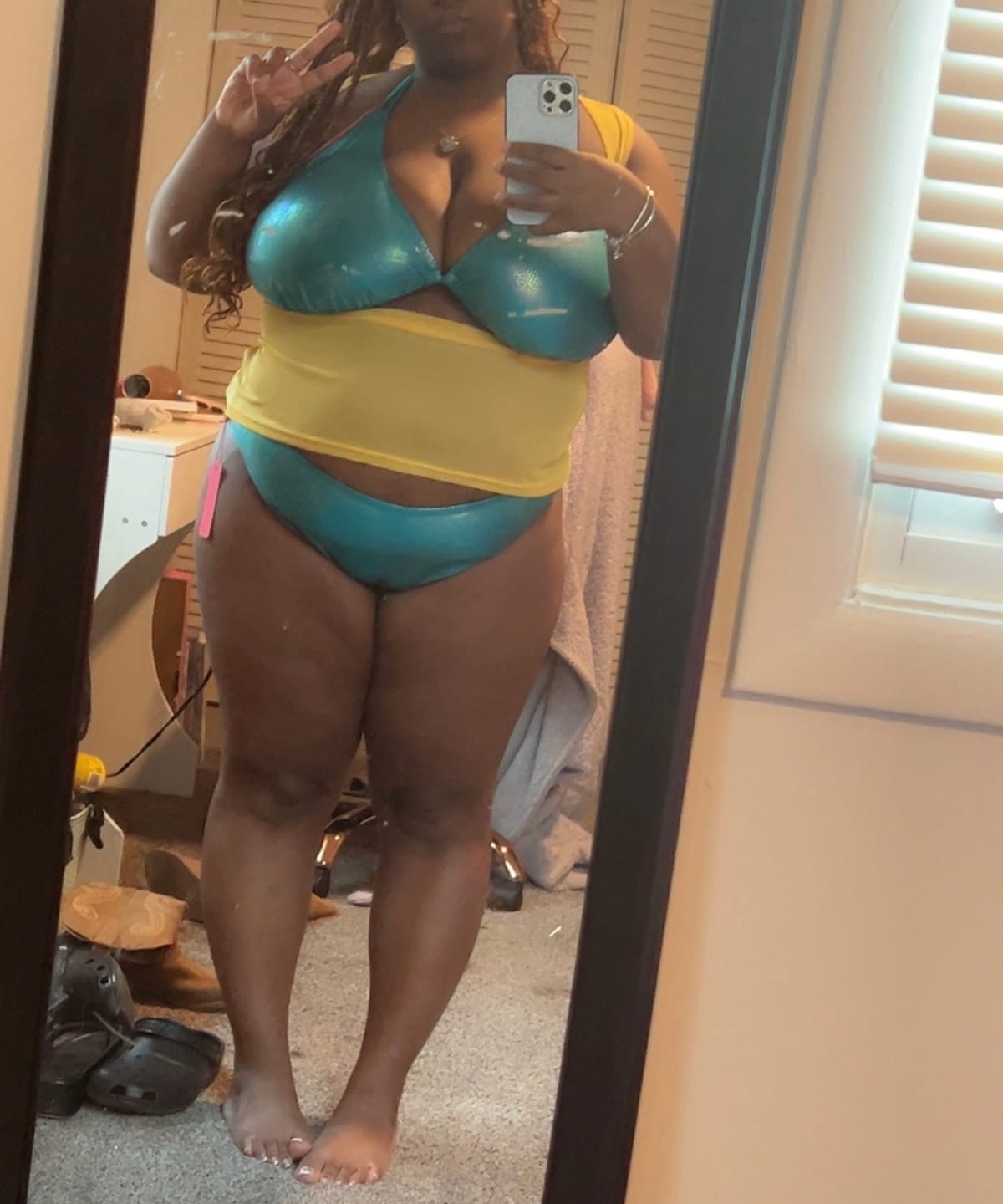 Customer photo review of Teal Shimmer Cheeky Bikini Bottom final sale