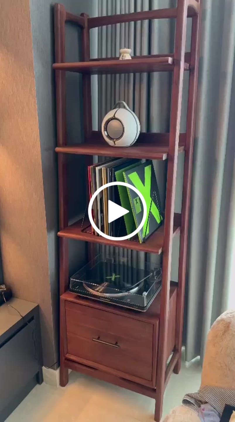 Customer video review of Solid Teak Wood Shelf with 3 Tiers and 1 Drawer