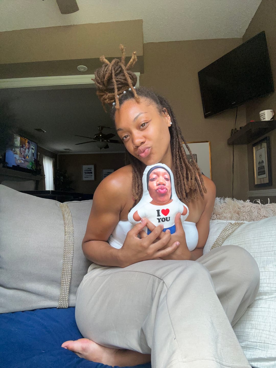 Customer photo review of I Love You Photo Pillow