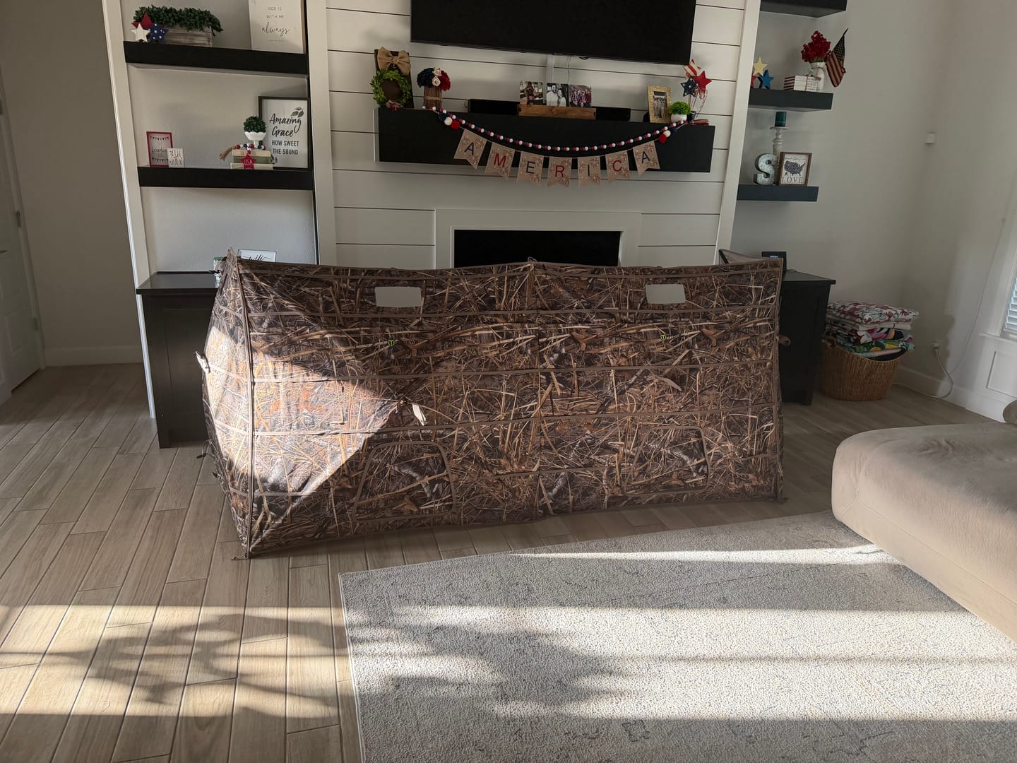 Customer photo review of Modular Panel Hunting Blind | A-Frame Pop Up Duck & Goose Blinds | Portable 3-4 Person Waterfowl Ground Blind Camo