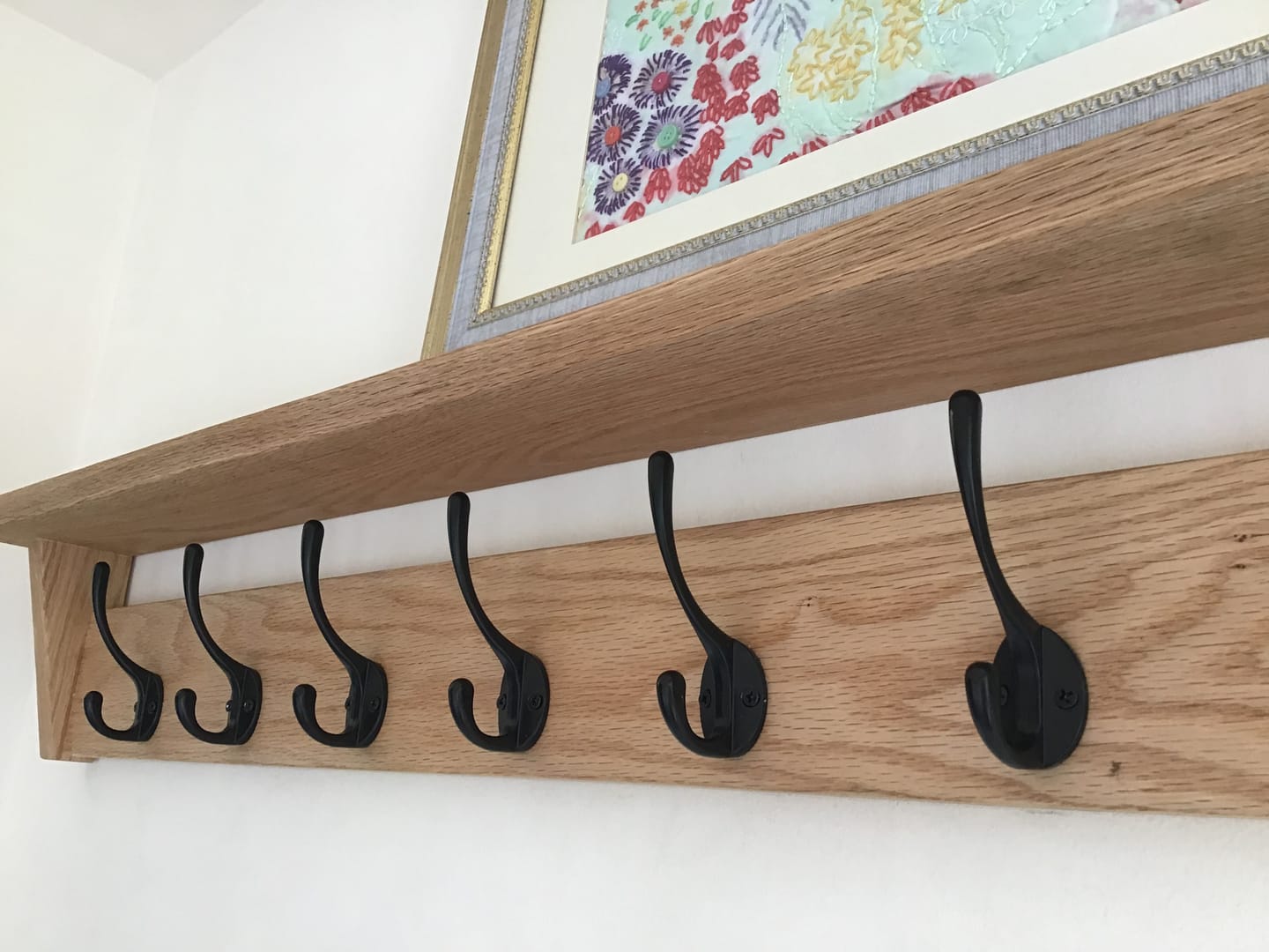 Customer photo review of Solid Oak Coat Rack With Storage Shelf