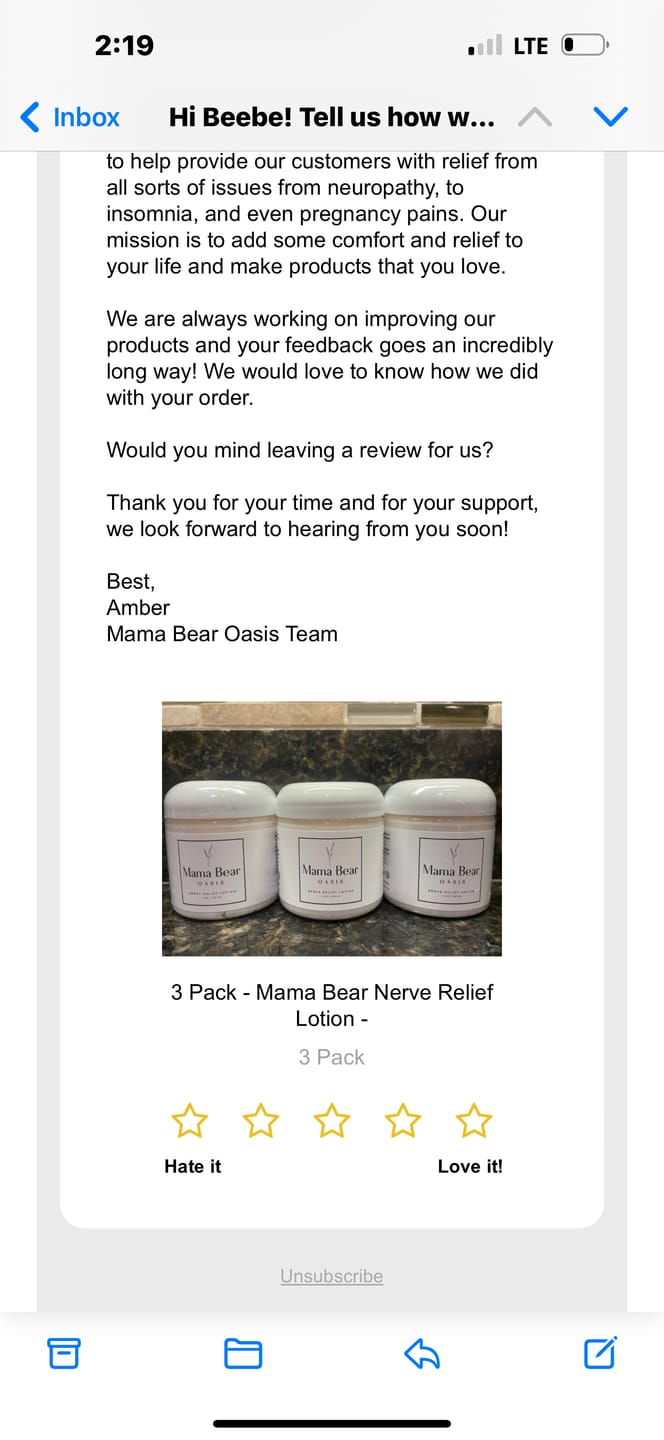 Customer photo review of 3 Pack - Mama Bear Nerve Relief Lotion -