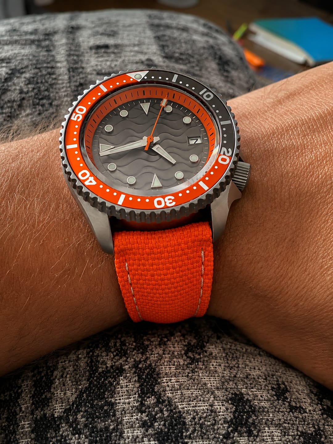 Customer photo review of Sailcloth Rubber Buckle - Orange/White