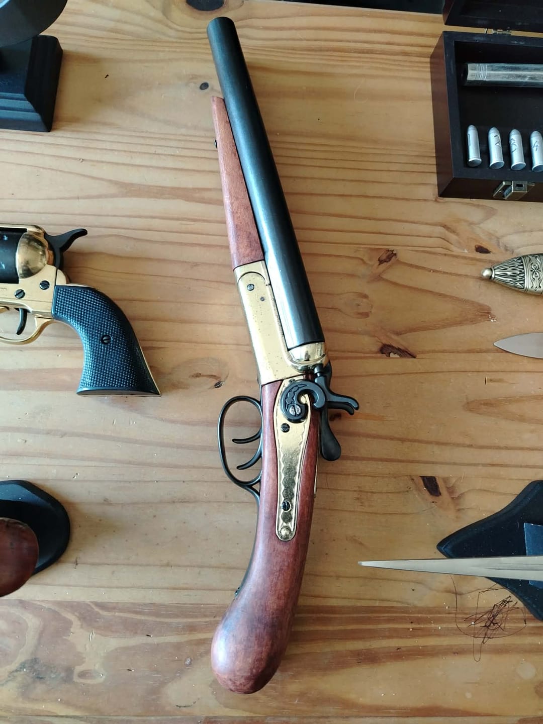 Customer photo review of Wells Fargo Stagecoach Defender - Double Barrel  Wyatt Earp Shotgun Pistol / Sawn-Off with Brass Action- USA 1868