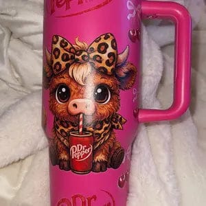 Customer photo review of Personalized Dr Pepper Highland Cow 40oz Tumbler With Handle Straw Lid Custom Name Leopard Red Bow Christmas Gingerbread Stainless Steel Insulated Mug Gift For Friends