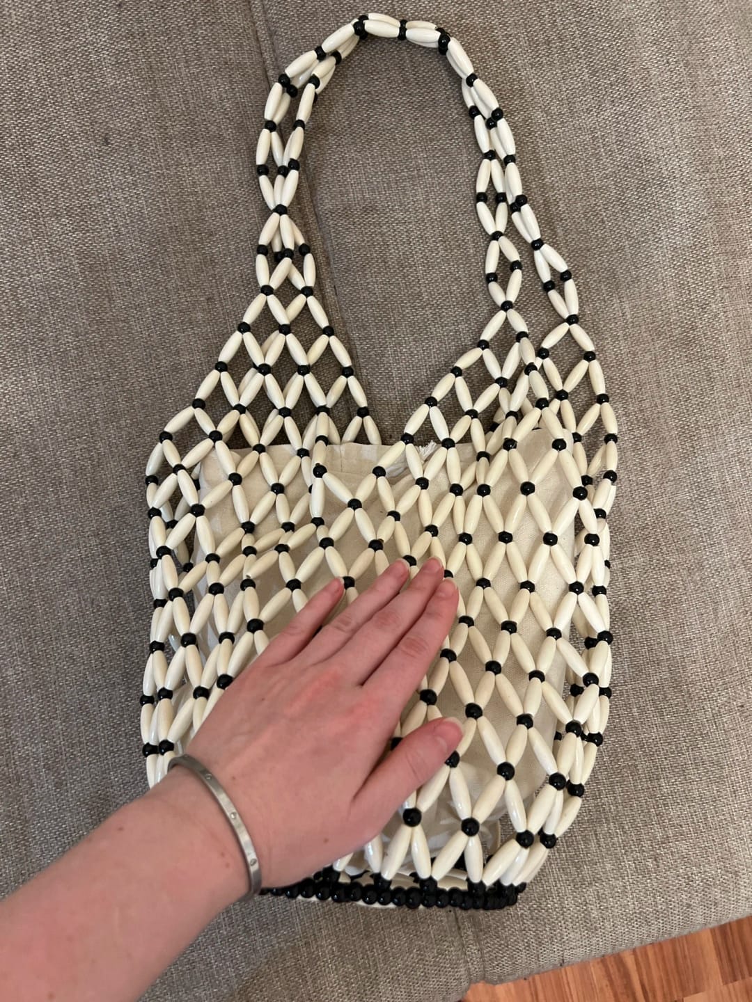 Customer photo review of Margot Woven Beaded Tote Bag