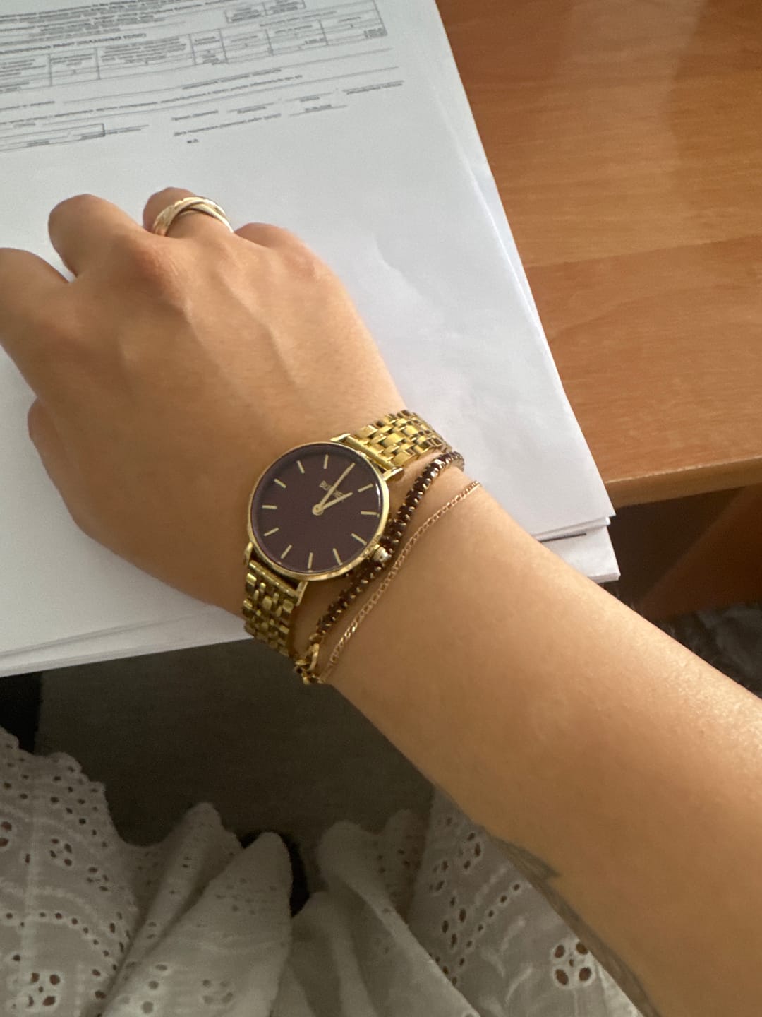 Customer photo review of Ruby Petite Gold Burgundy