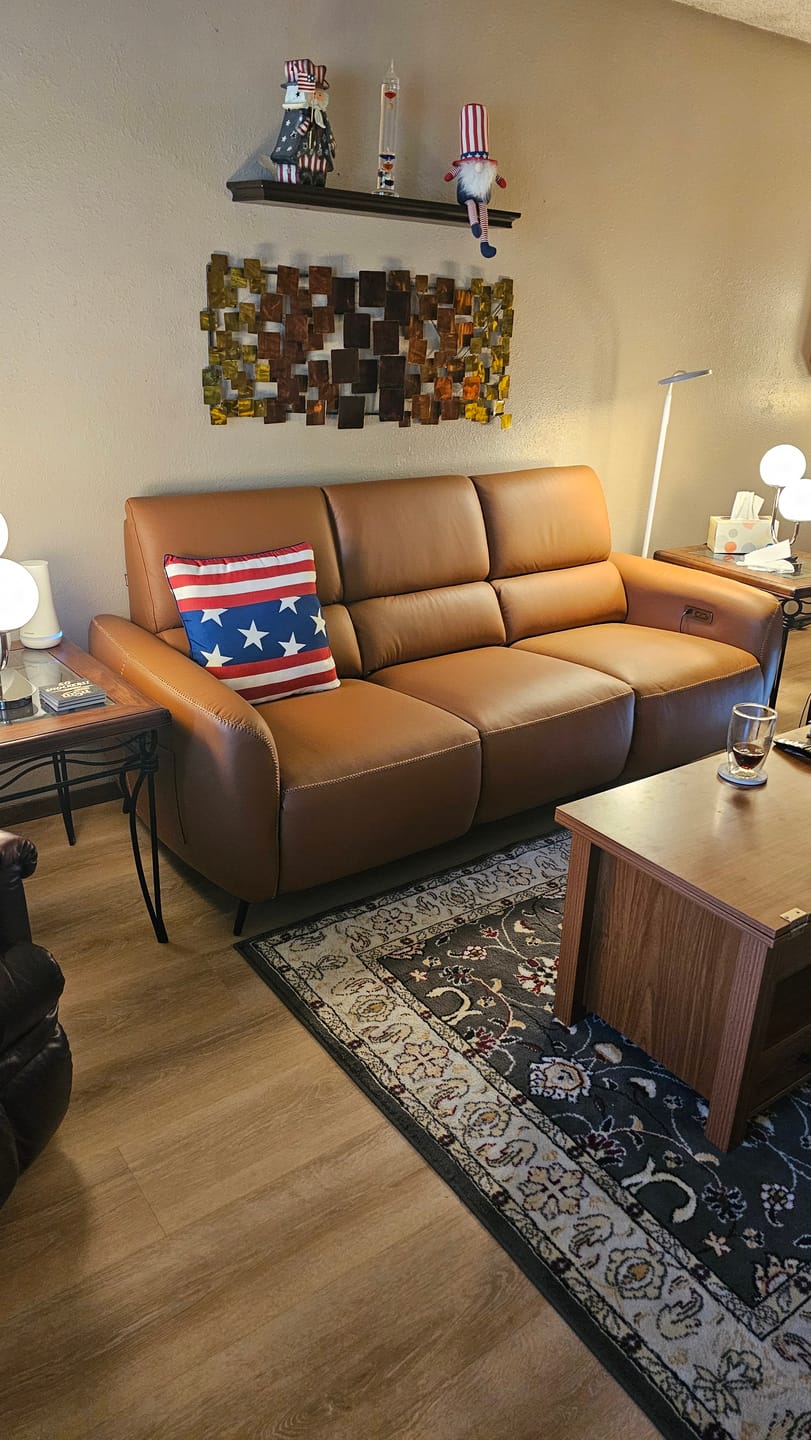 Customer photo review of 3 Seater Power Wall Hugger Leather Reclining Sofa Classic Edition