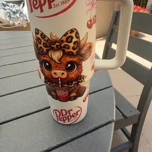 Customer photo review of Personalized Dr Pepper Highland Cow 40oz Tumbler With Handle Straw Lid Custom Name Leopard Red Bow Christmas Gingerbread Stainless Steel Insulated Mug Gift For Friends