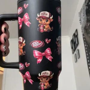 Customer photo review of Personalized Dr Pepper Highland Cow 40oz Tumbler With Handle Straw Lid Custom Name Leopard Red Bow Christmas Gingerbread Stainless Steel Insulated Mug Gift For Friends