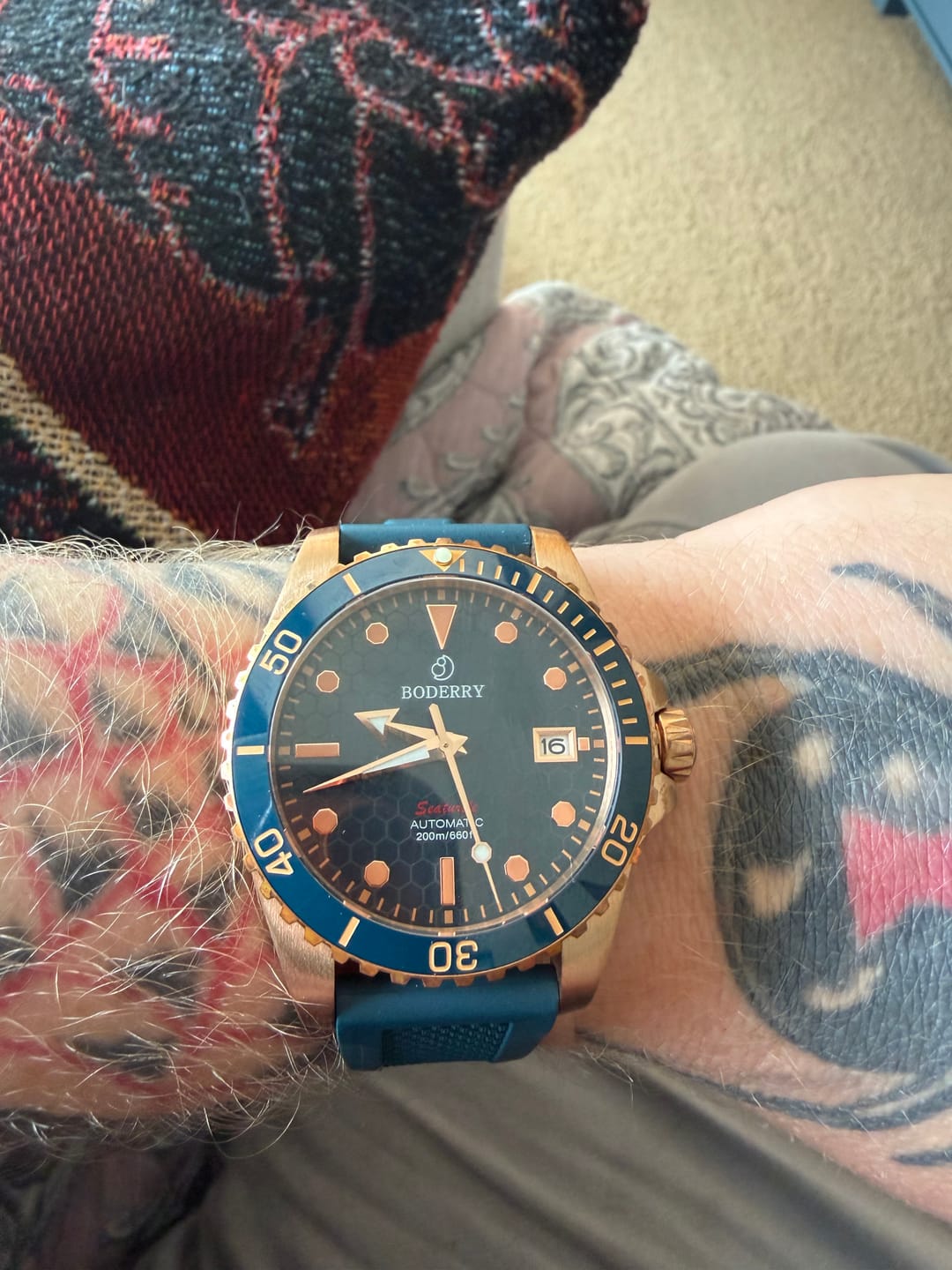 Customer photo review of SEATURTLE.OCEAN(BRONZE) - Automatic Bronze Diver Watch | Sea Blue/FKM Rubber
