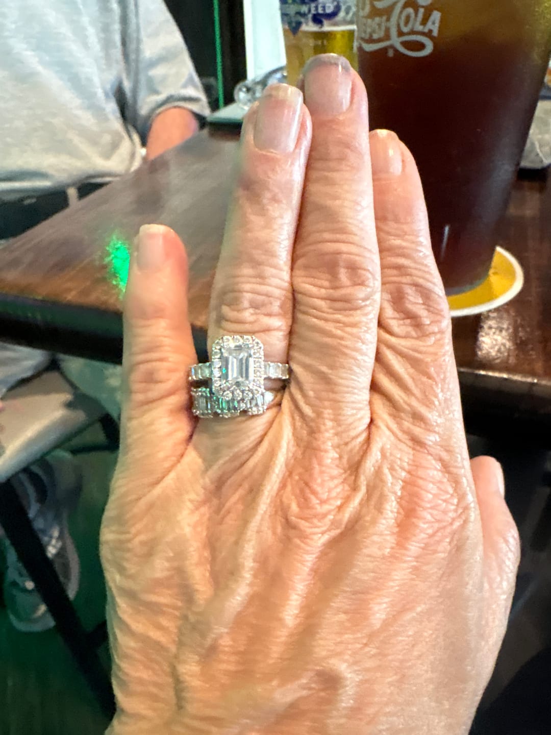 Customer photo review of Louily Dainty 2.5Ct Halo Emerald Cut Engagement Ring For Women