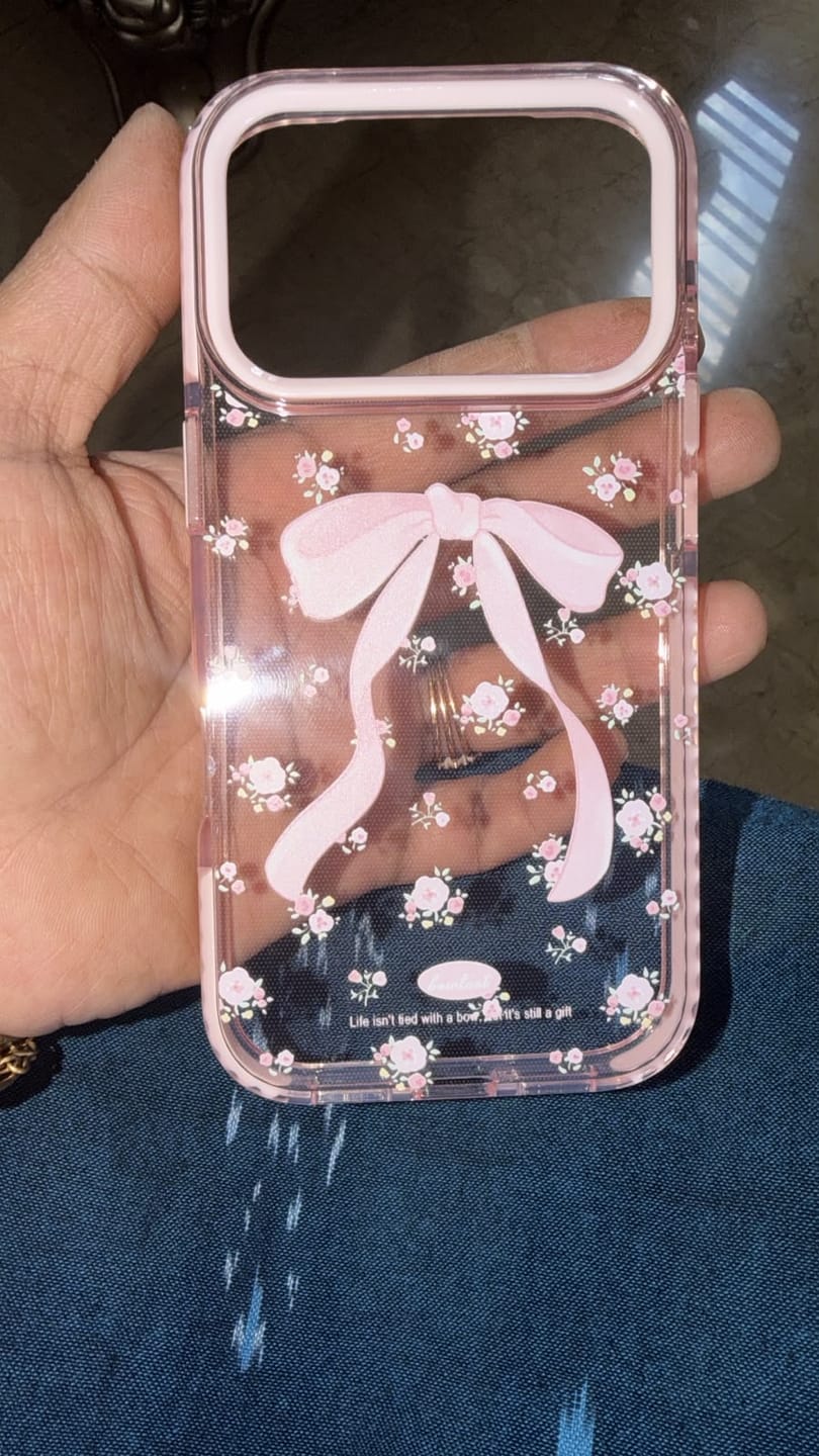 Customer photo review of Pink Cute Bow Korean Bumper iPhone Pre-Order Soft Transparent Case