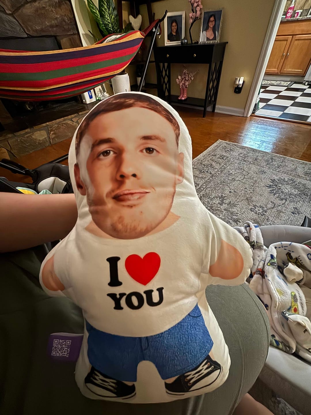 Customer photo review of I Love You Photo Pillow