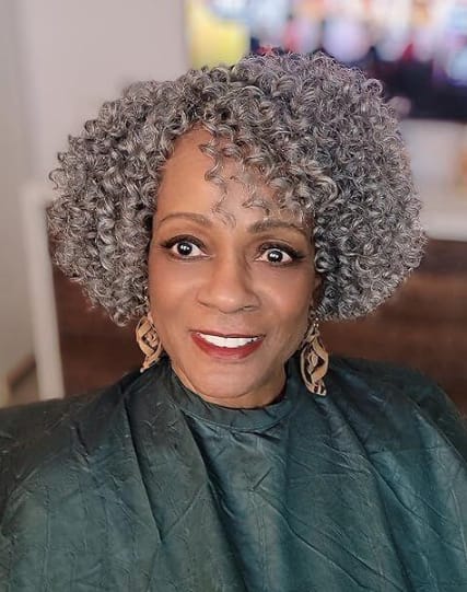 Customer photo review of Luvwin 5x5 Lace Salt And Pepper Short Spiral Curl Wig