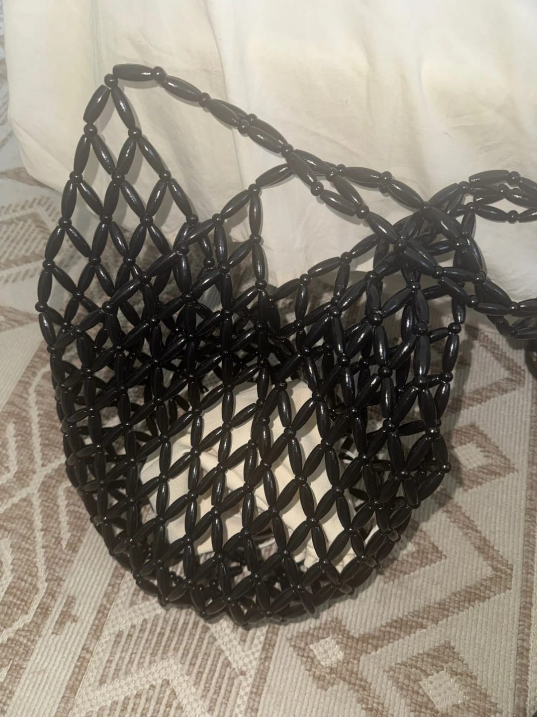 Customer photo review of Margot Woven Beaded Tote Bag
