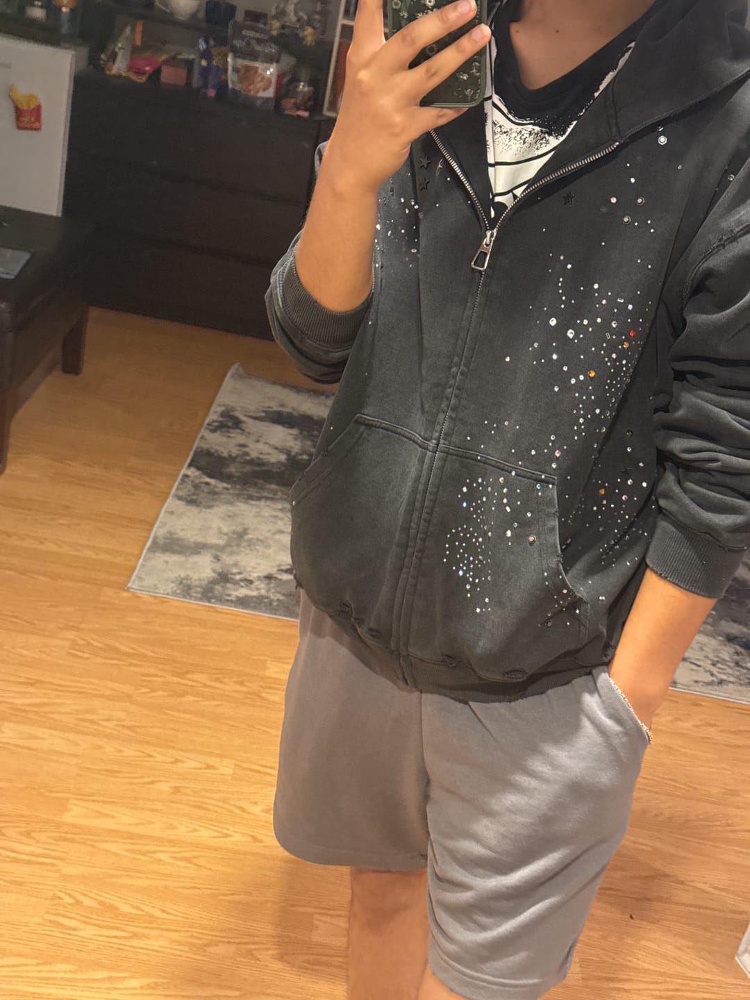 Customer photo review of Aelfric Eden Rhinestone Boxy Zip Up V302 Hoodie