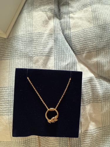 Customer photo review of Helia Diamond Leaf Necklace in 9ct Recycled Gold with 14ct Recycled Gold Chain