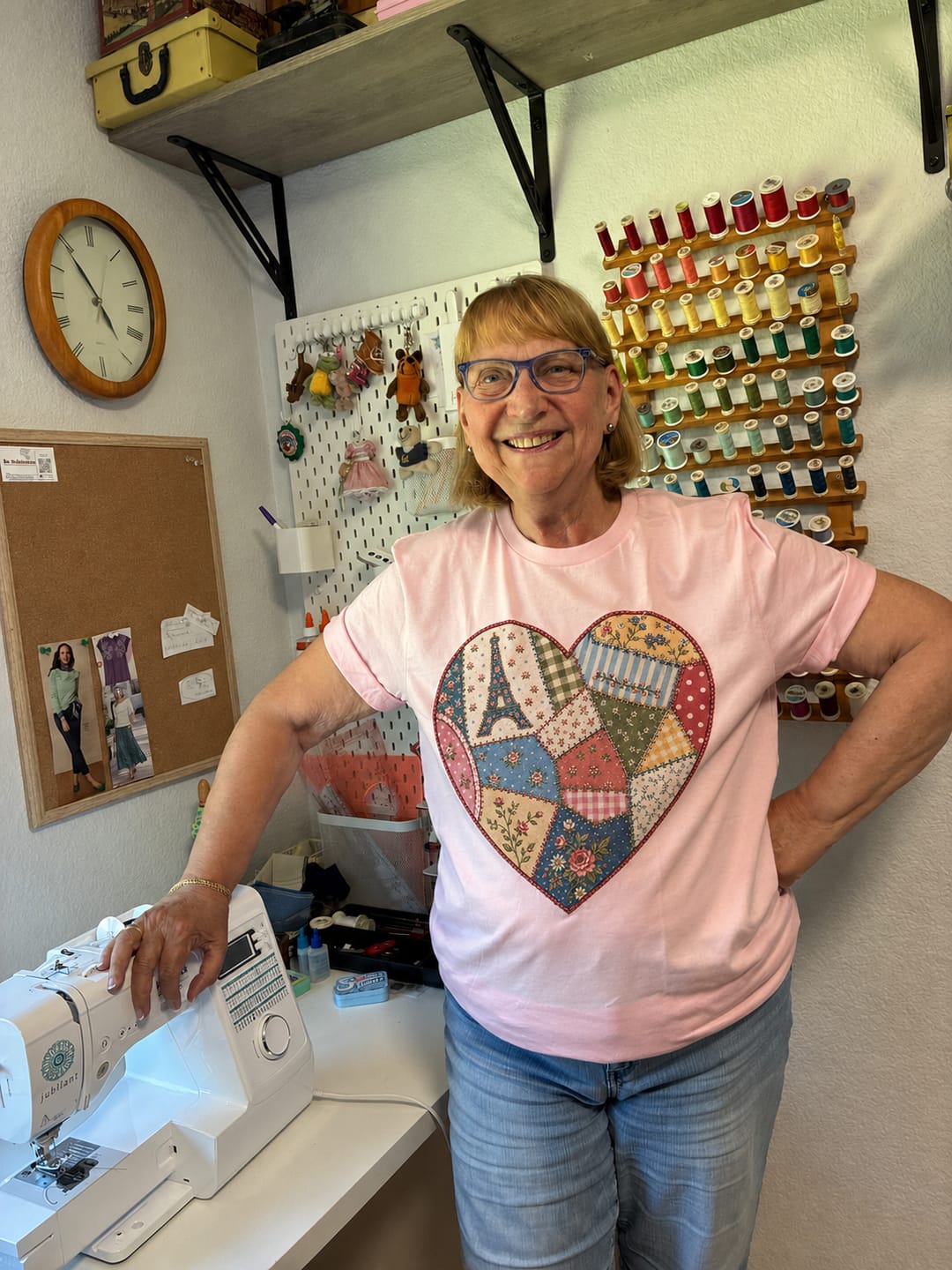 Customer photo review of Floral Cat Silhouette T-Shirt | Whimsical Cat Made of Colorful Flowers Quilter Tee