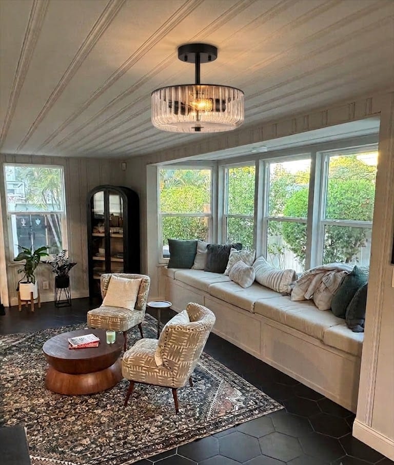 Customer photo review of 2-Light Black Ribbed Glass Semi Flush Mount