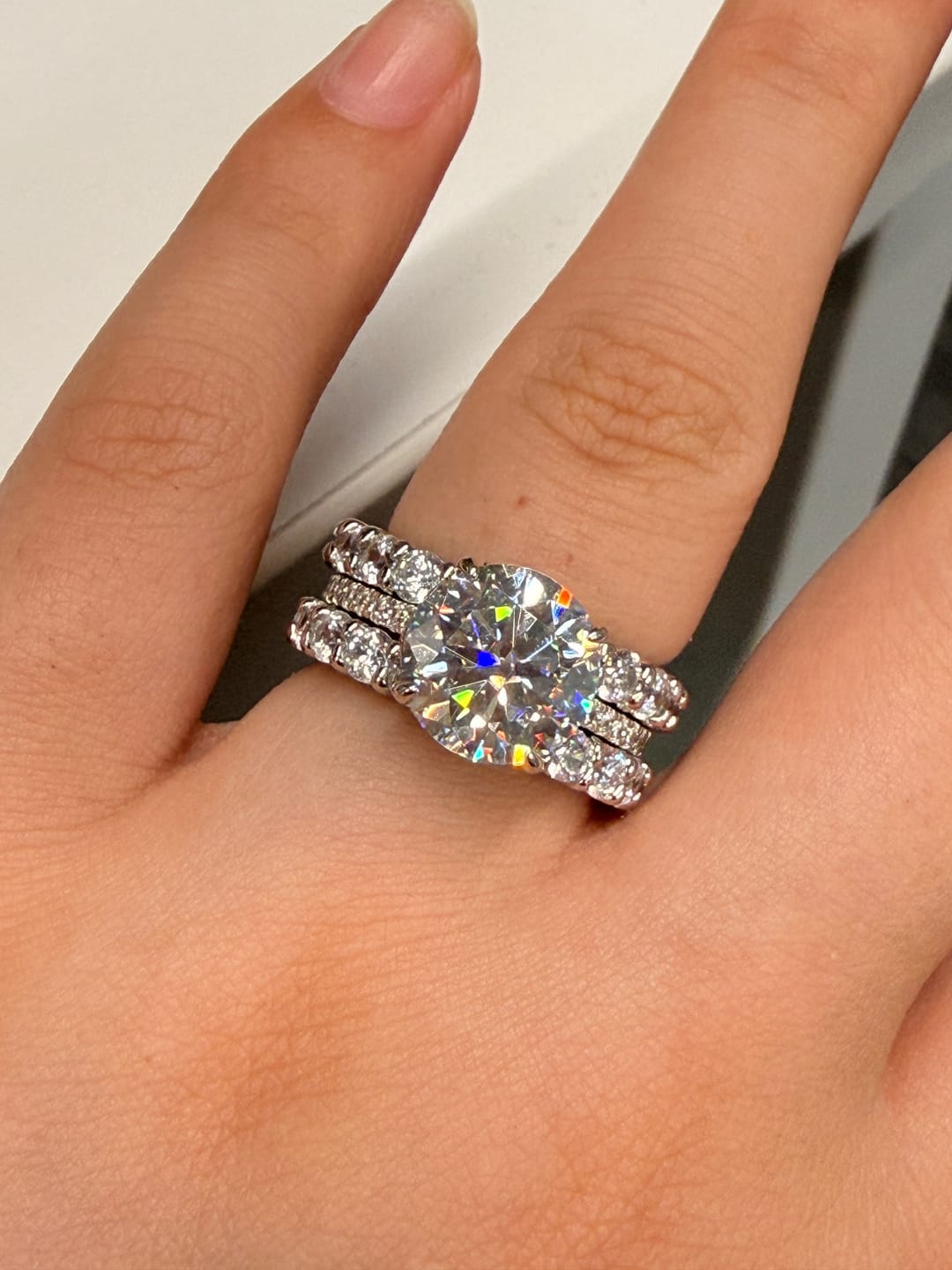 Customer photo review of Moissanite 4.0Ct Round Cut White Gold Bridal Ring Set