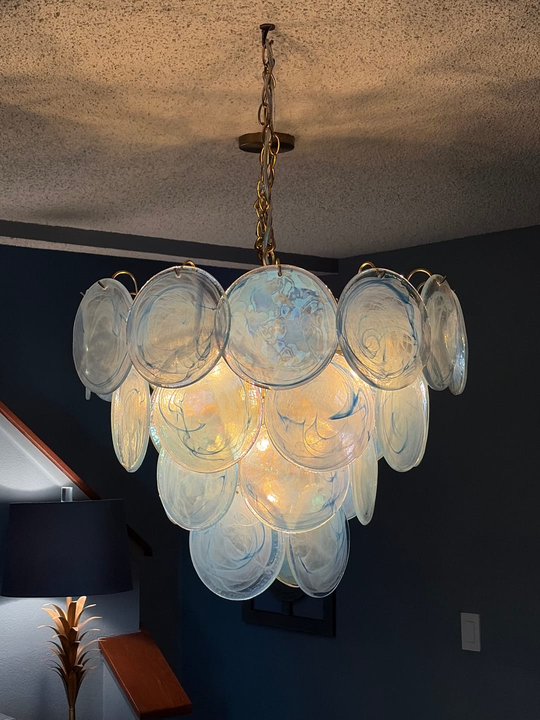 Customer photo review of Glam Blue Iridescent Swirl Glass Round Tiered Chandelier