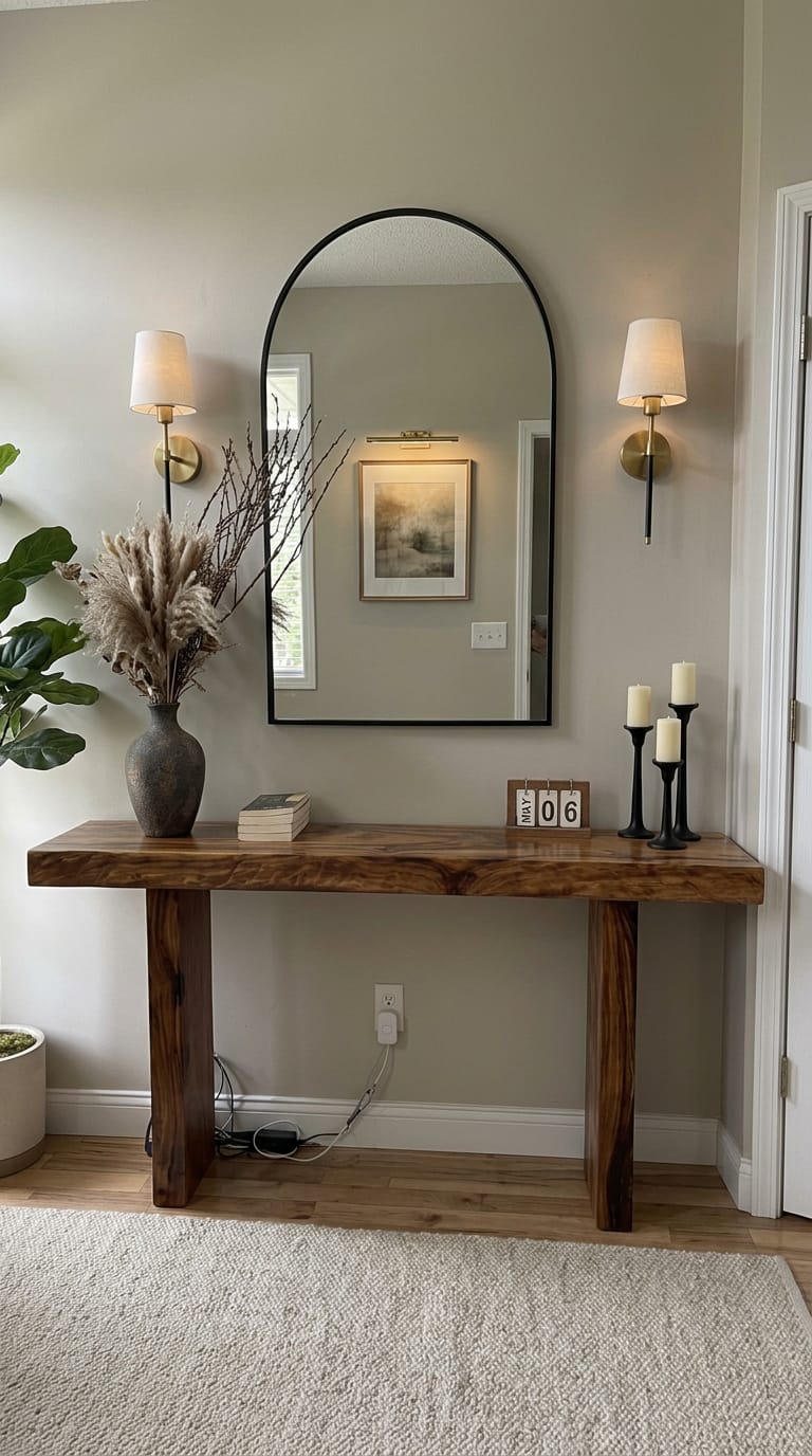 Customer photo review of Live Edge Wood Console Table With Thick Legs for Rustic Entryways