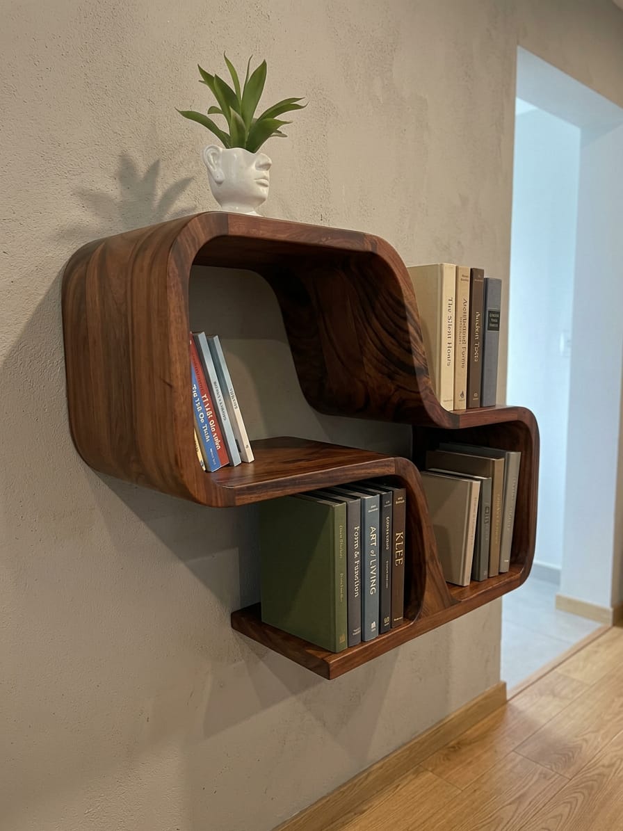 Customer photo review of Natural Wood Floating Shelf with Sculpted Organic Edge