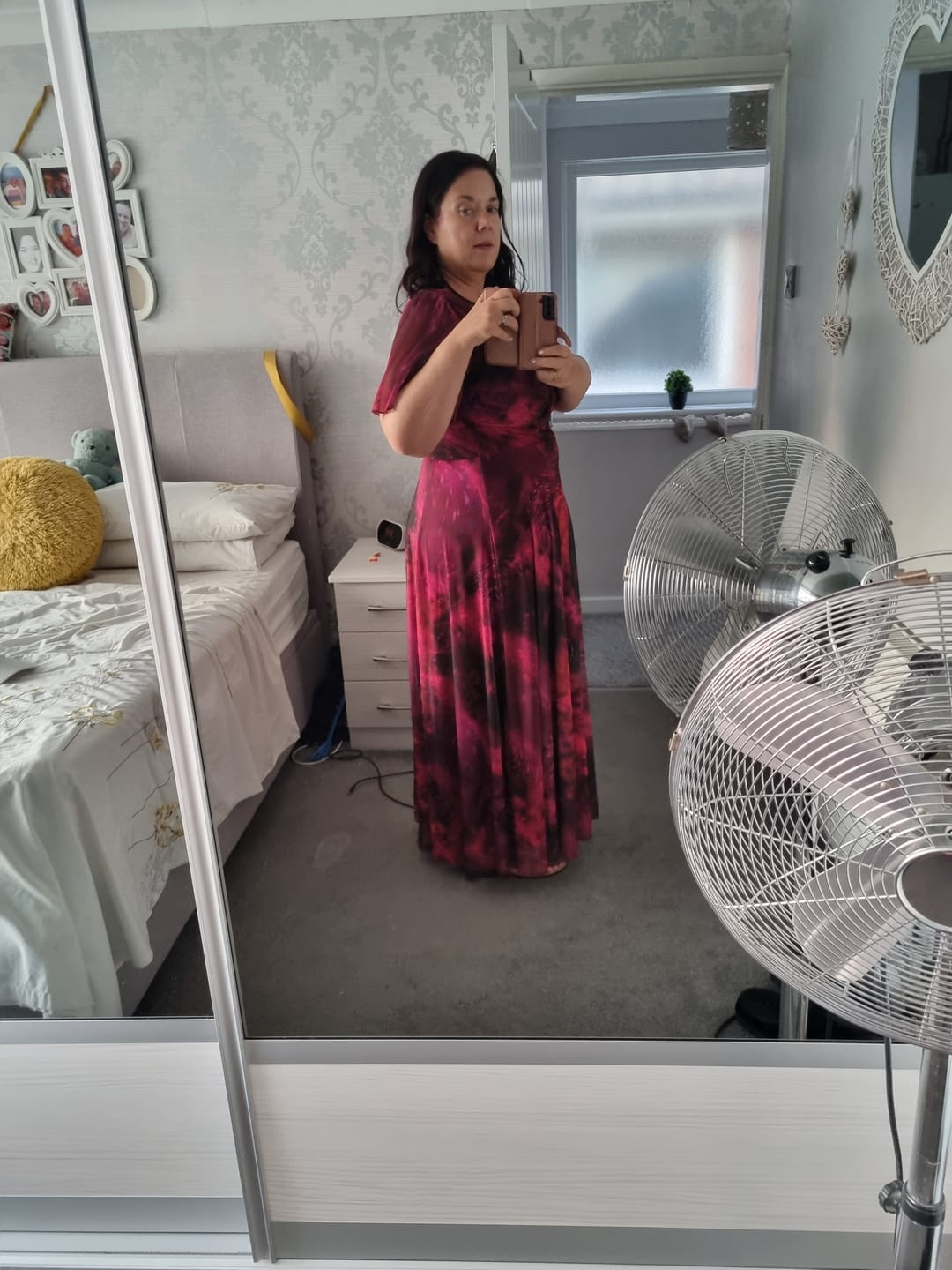 Customer photo review of Isabelle Wine Marble Float Sleeve Maxi Dress