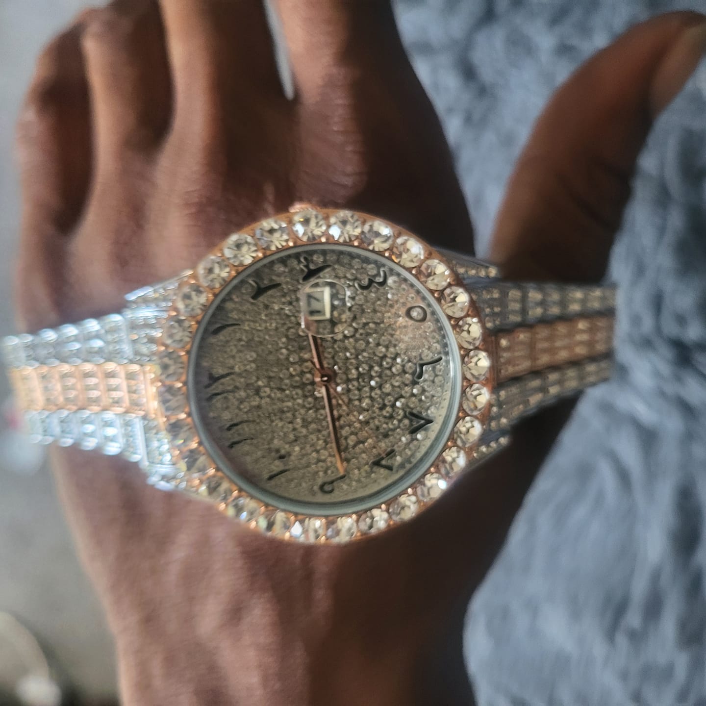 Customer photo review of Arabic Dial Diamond Simulant Watch - Two Tone