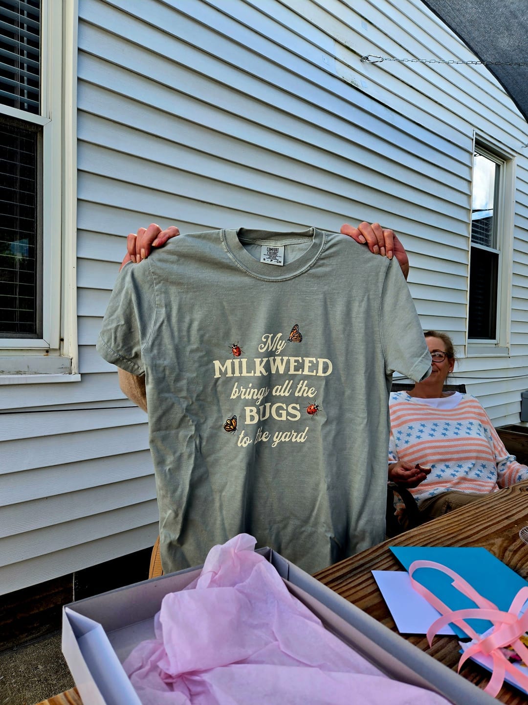 Customer photo review of My Milkweed Brings All the Bugs to the Yard T-shirt