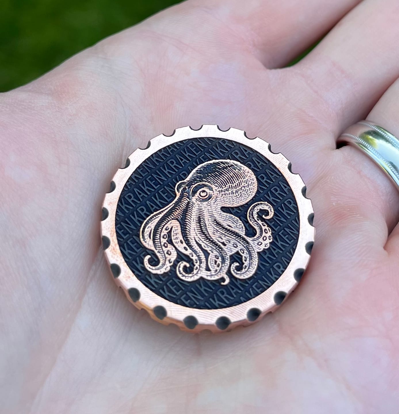 Customer photo review of The Octopus Coin — Copper