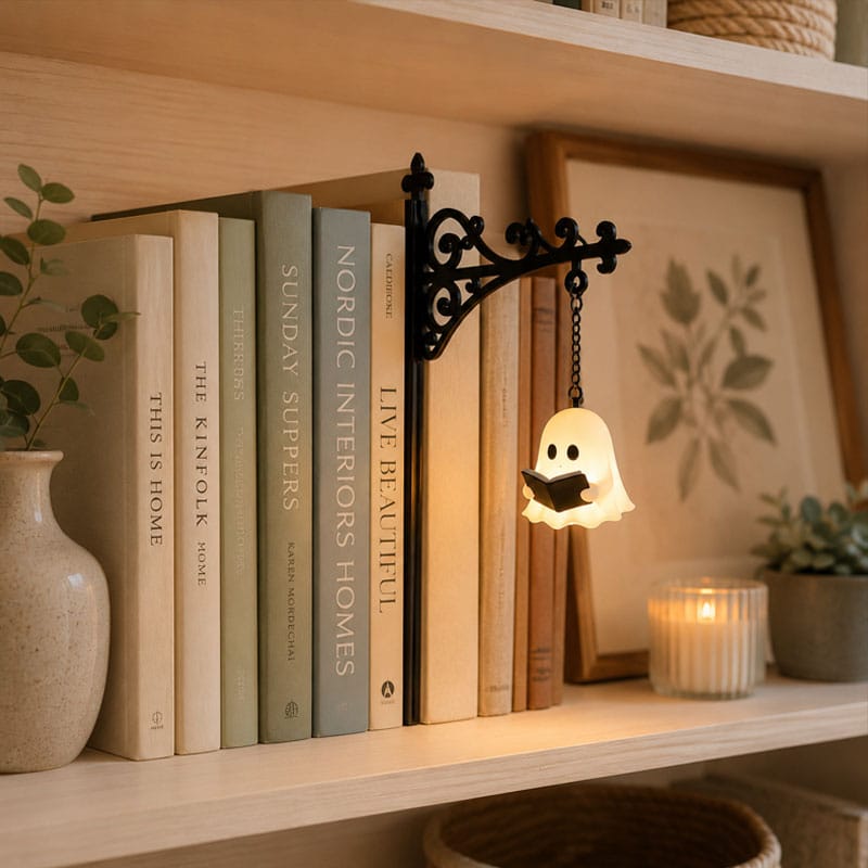 Customer photo review of The Library Lantern — Bookshelf Lamp