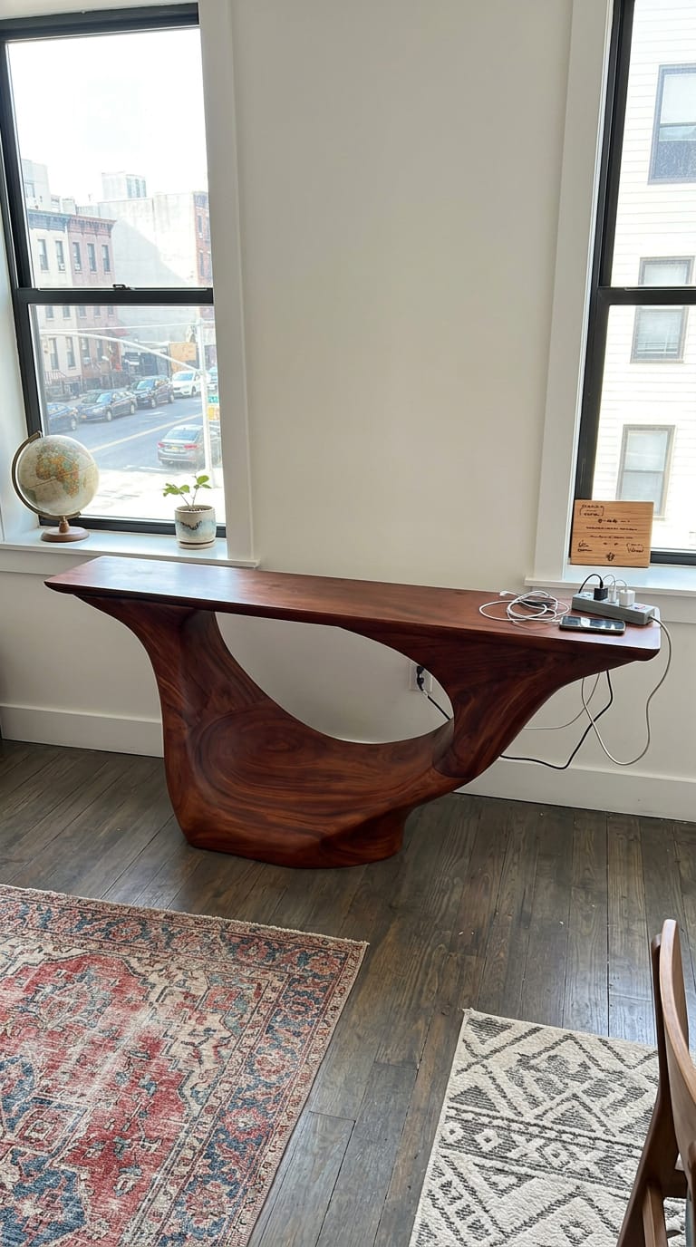 Customer photo review of Sculptural Hallway Console Table in Natural Wood