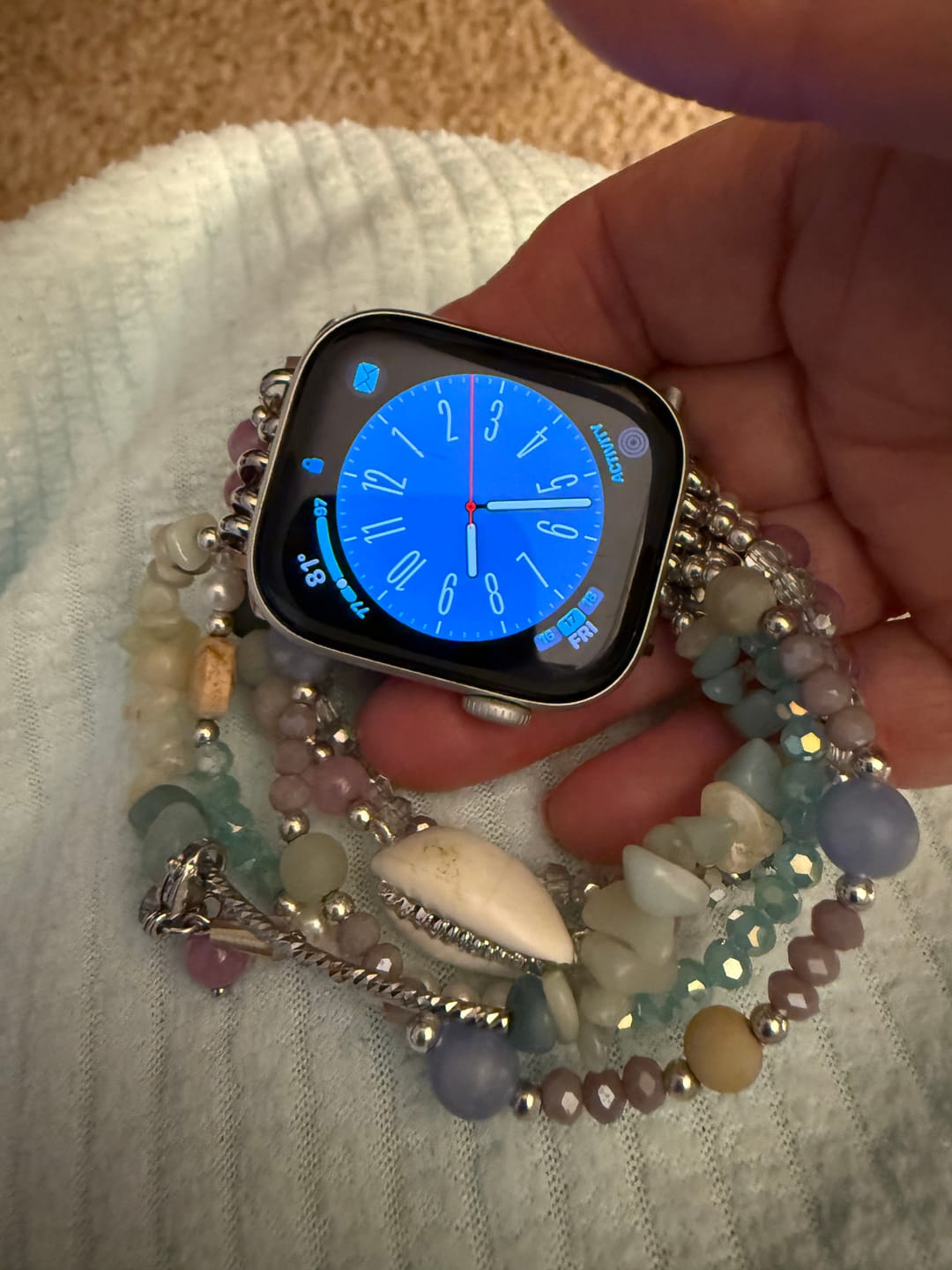 Customer photo review of Seaside Dreams Stretch Apple Watch Strap