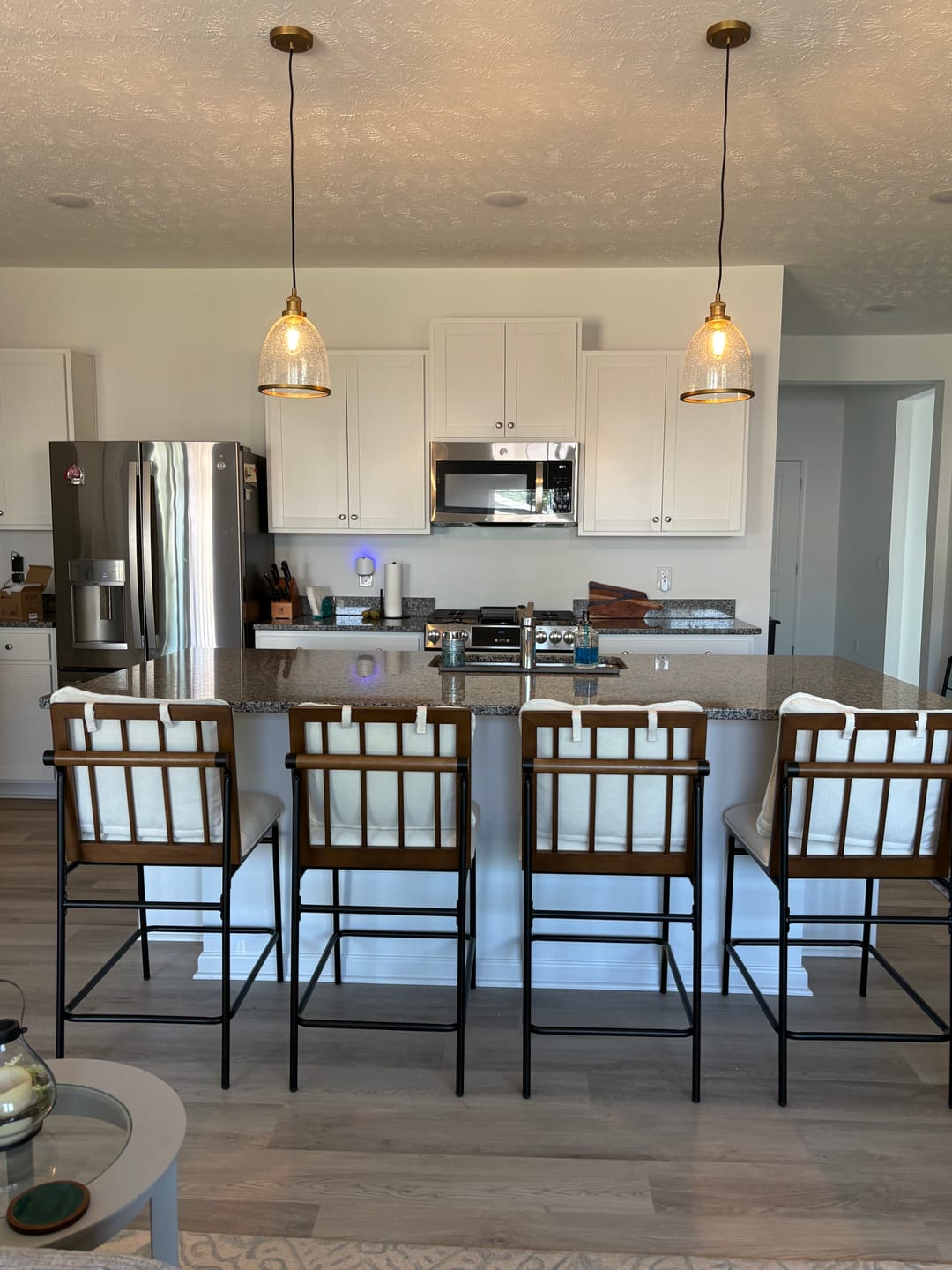 Customer photo review of 1-Light Seeded Glass Bell Dome Kitchen Pendant Light