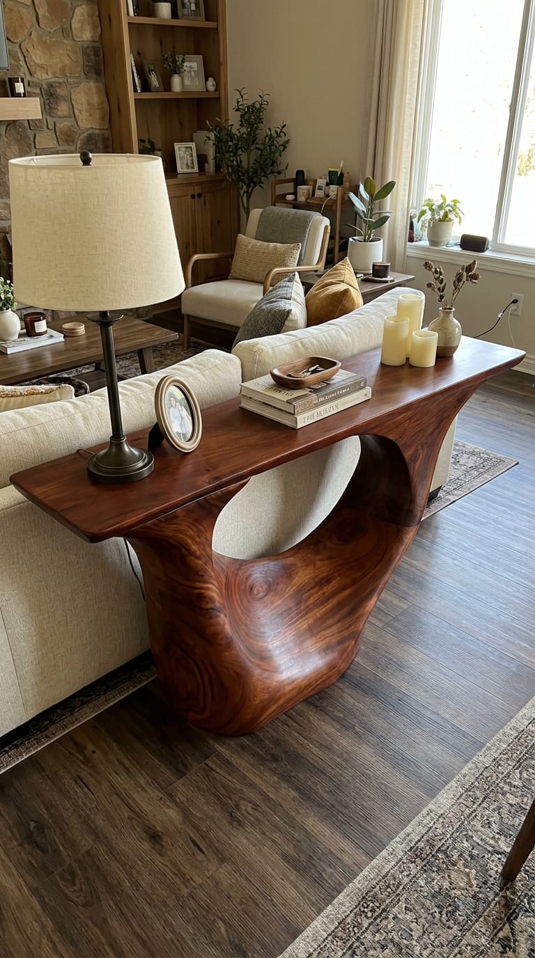 Customer photo review of Sculptural Hallway Console Table in Natural Wood