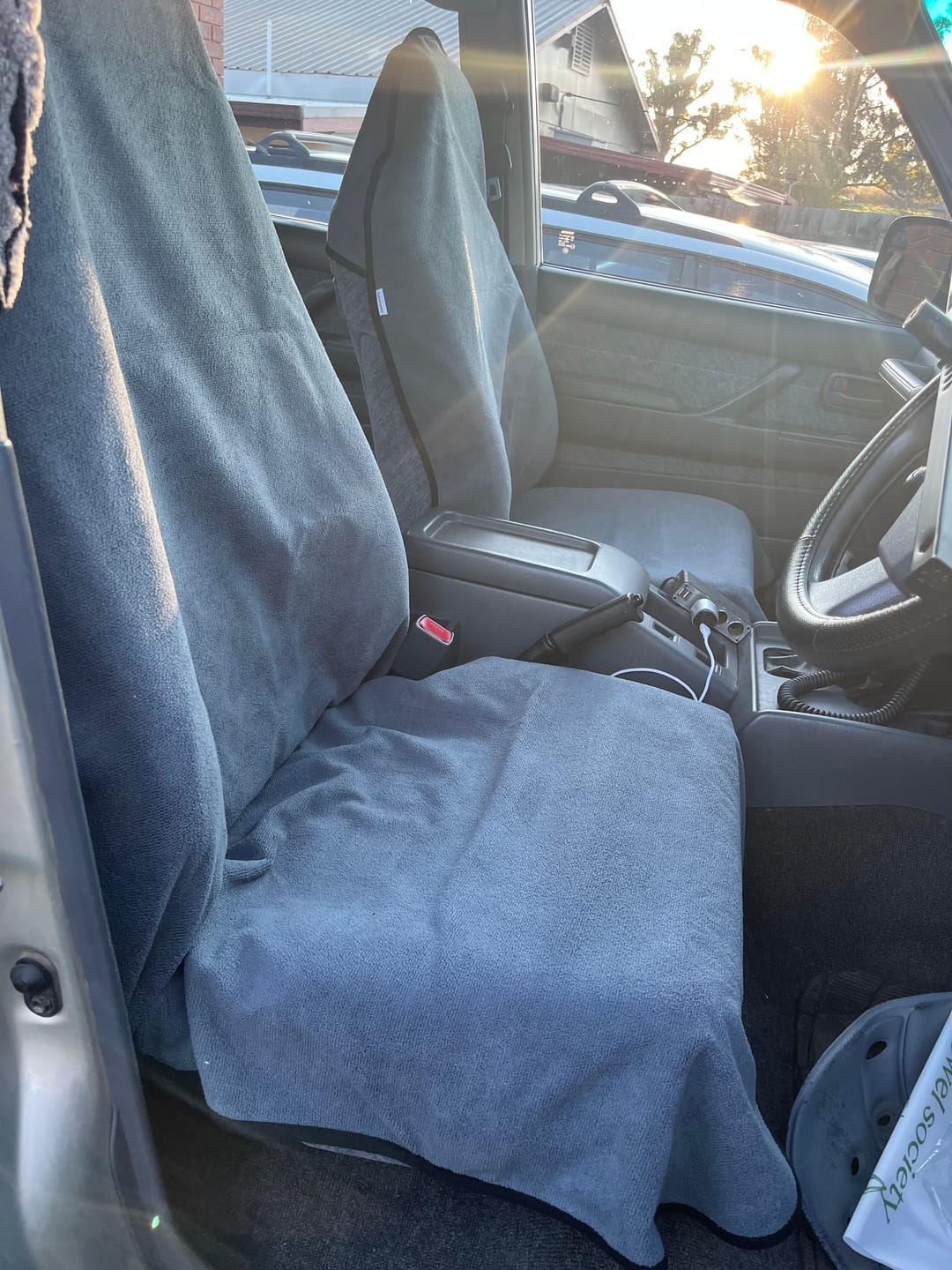 Customer photo review of Waterproof Car Seat Towel – Storm Grey | Towel Society