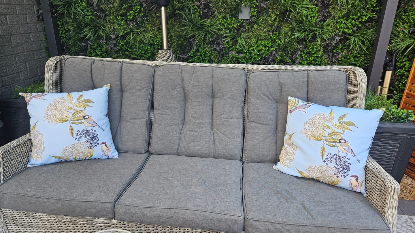 Customer photo review of Outdoor Garden Waterproof Cushion - Bird on Elderflower