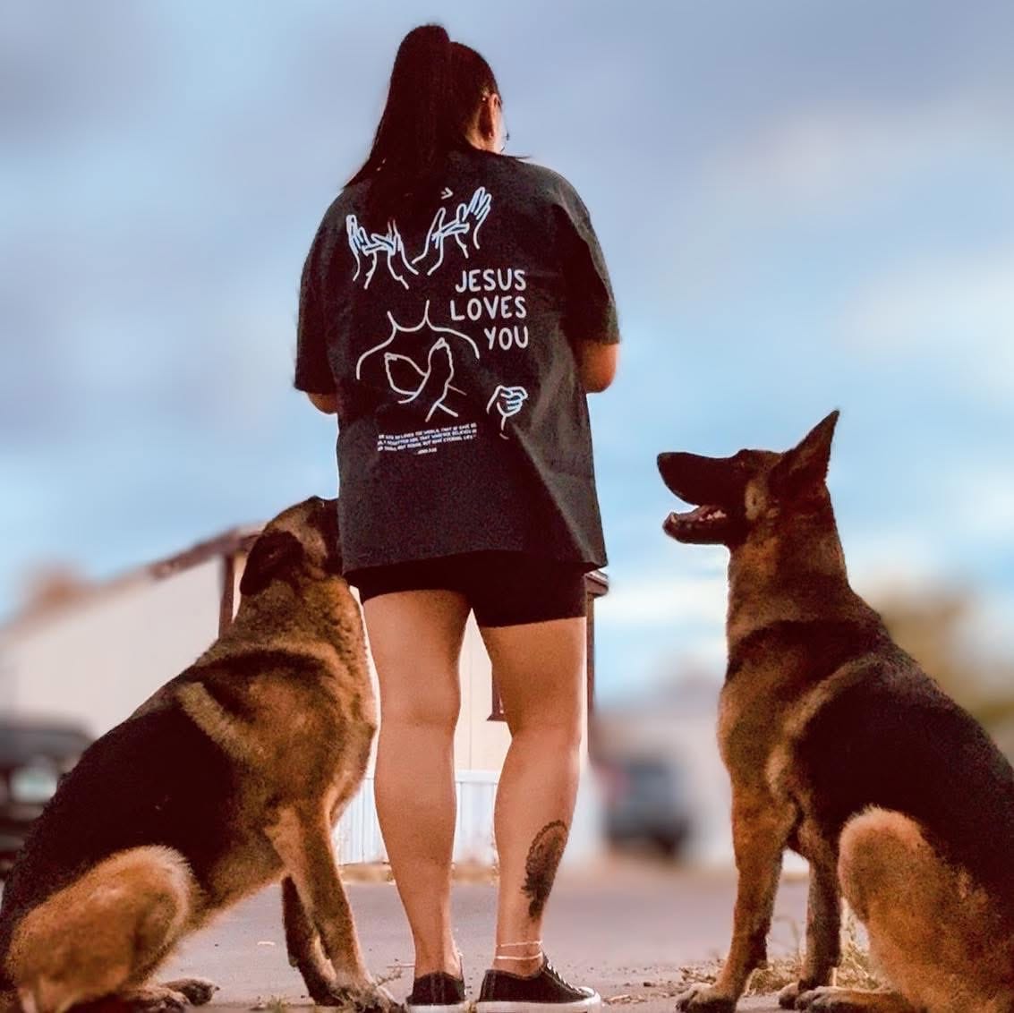Customer photo review of JESUS LOVES YOU ASL T-SHIRT