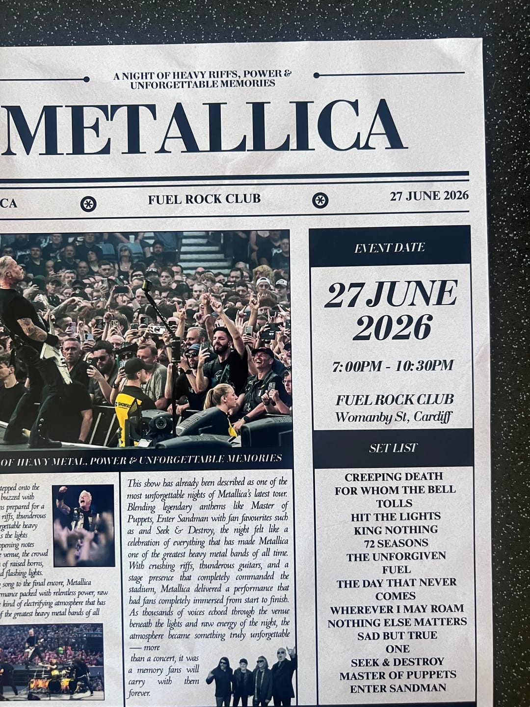 Customer photo review of Metallica - Personalised Newspaper Style Concert Poster